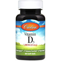 Витамин D, Vitamin D, Carlson, 1000 МЕ, 60 гелевых капсул