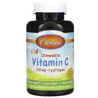Витамин С для детей, Chewable Vitamin C, Carlson, мандариновый вкус, 250 мг, 60 вегетарианских жевательных таблеток