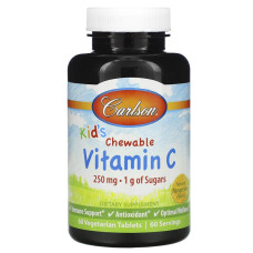 Вітамін С для дітей, Chewable Vitamin C, Carlson, мандариновий смак, 250 мг, 60 вегетаріанських жувальних таблеток