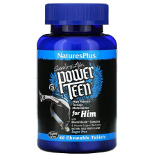 Вітаміни для хлопців, Power Teen For Him, Nature's Plus, Source of Life, ягідний смак, без цукру, 60 таблеток