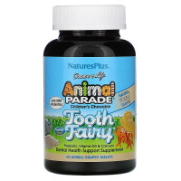 Пробиотики, Tooth Fairy Probiotic, Nature's Plus, Animal Parade, для детей, витамин D3 и кальций, вкус ванили, 90 таблеток в форме животных