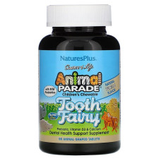 Пробіотики, Tooth Fairy Probiotic, Nature's Plus, Animal Parade, для дітей, вітамін D3 та кальцій, смак ванілі, 90 таблеток у формі тварин