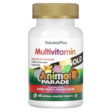 Мультивітаміни та мінерали для дітей, з різними смаками, Multi-Vitamin & Mineral, Nature's Plus, Source of Life, вишня, виноград та апельсин, 60 таблеток у формі тварин