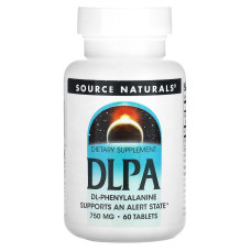 DL-Фенилаланин, DLPA, Source Naturals, 750 мг, 60 таблеток.