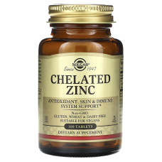 Хелат цинку, Chelated Zinc, Solgar, 100 таблеток