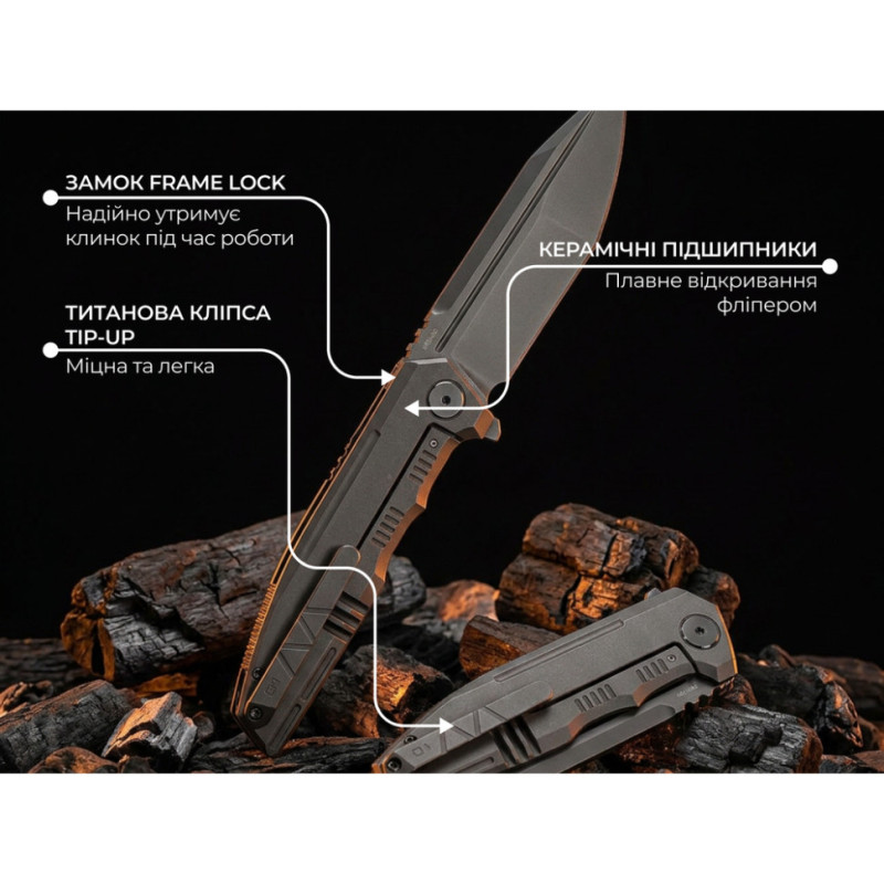 Ніж складаний туристичний Weknife Breach (9.8 см) Bohler M390 / Titanium вугільно-сірий