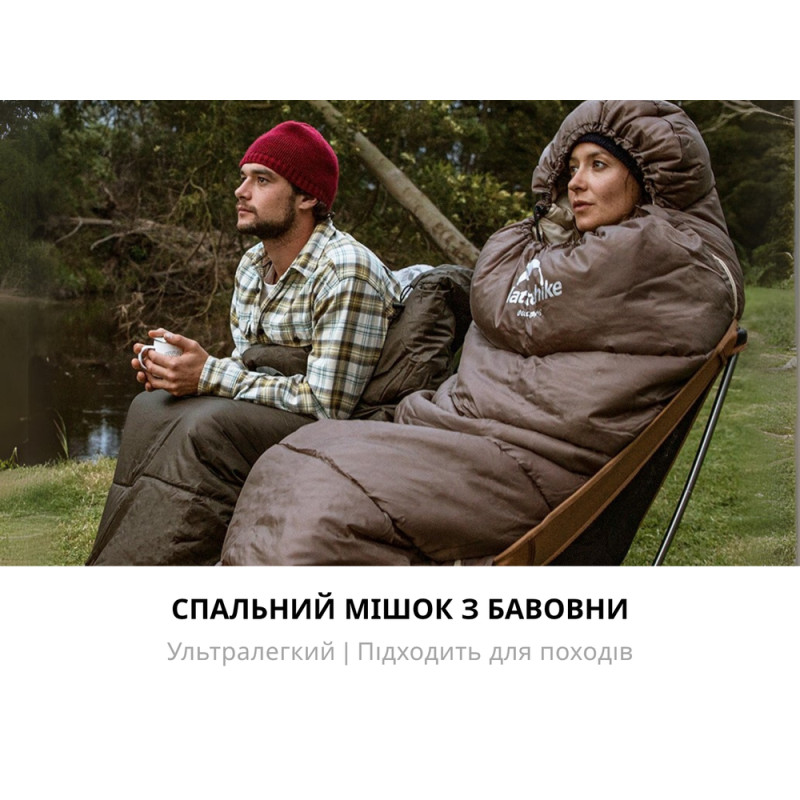 Спальник з капюшоном Naturehike U150 NH20MSD07, (11°C), правий, коричневий
