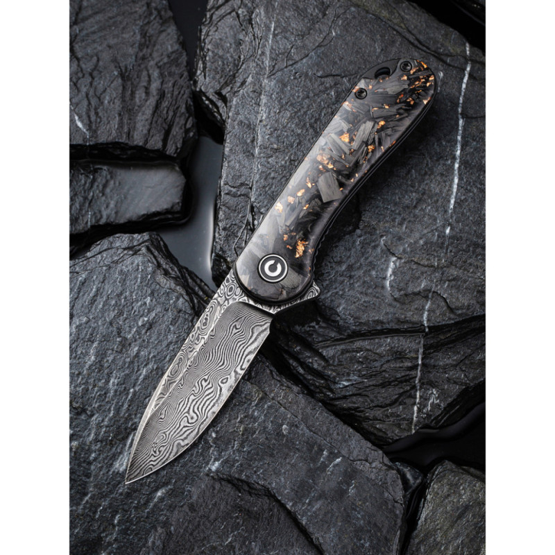 Ніж складаний кишеньковий Civivi Elementum, (7.5 см) Damascus / Carbon Fiber чорний