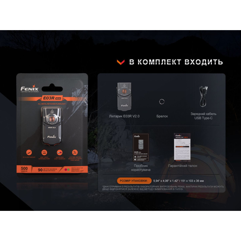 Ліхтар наключний Fenix E03R V2.0, синій