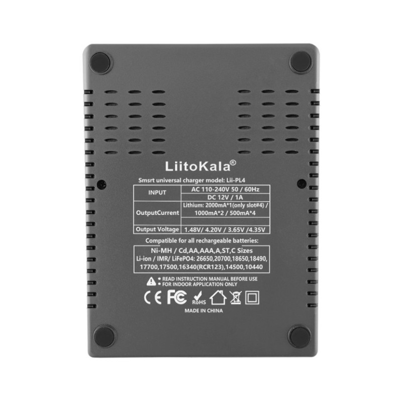 Зарядний пристрій Liitokala Lii-PL4, 4 канала, Ni-Mh/Li-ion/LiFePO4, 220V/12V, LED, Box