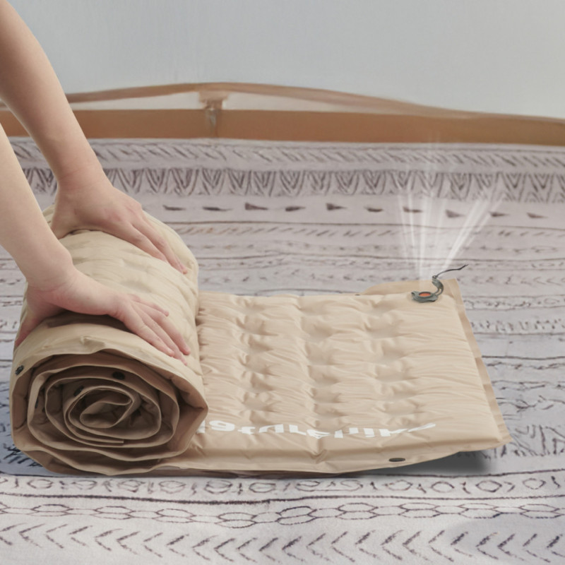 Матрац туристичний із подушкою, самонадувний двомісний Naturehike CNK2550WS025, вологостійкий, 200х130х3 см, бежевий