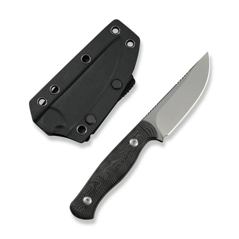 Ніж фіксований туристичний Weknife Notchline, (8.7 см) CPM S35VN /Carbon Fiber чорний з чохлом