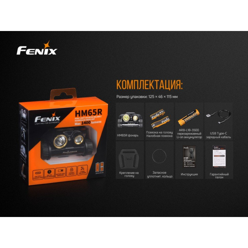 Ліхтар налобний Fenix HM65R + Ліхтар універсальний Fenix E-LITE