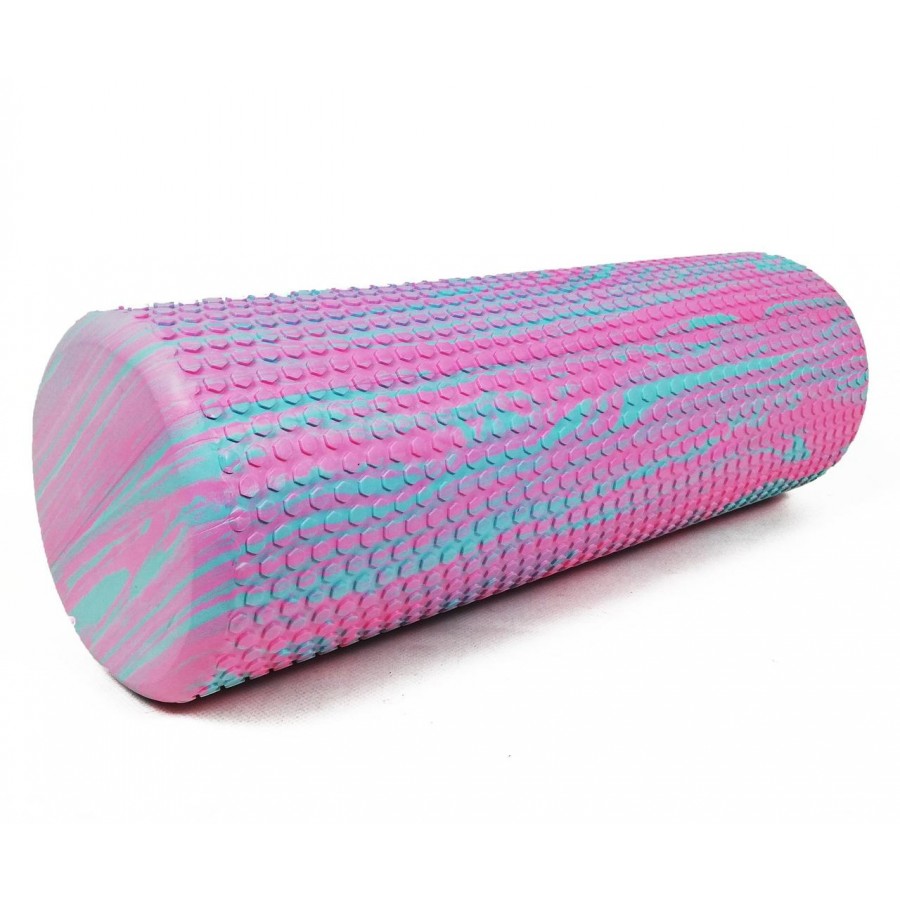 Масажний ролик (валик) EasyFit Foam Roller, довжина 45 см, діаметр 14,5 см, рожево-м'ятний, піна EVA з дрібною масажною поверхнею, для МФР, фітнесу, йоги та реабілітації