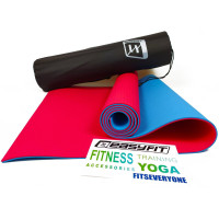 Двошаровий килимок EasyFit для пілатесу, фітнесу та йоги з чохлом, 183x61 см, товщина 6 мм, TPE/TC, ECO-Friendly, червоно-блакитний