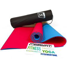 Двошаровий килимок EasyFit для пілатесу, фітнесу та йоги з чохлом, 183x61 см, товщина 6 мм, TPE/TC, ECO-Friendly, червоно-блакитний