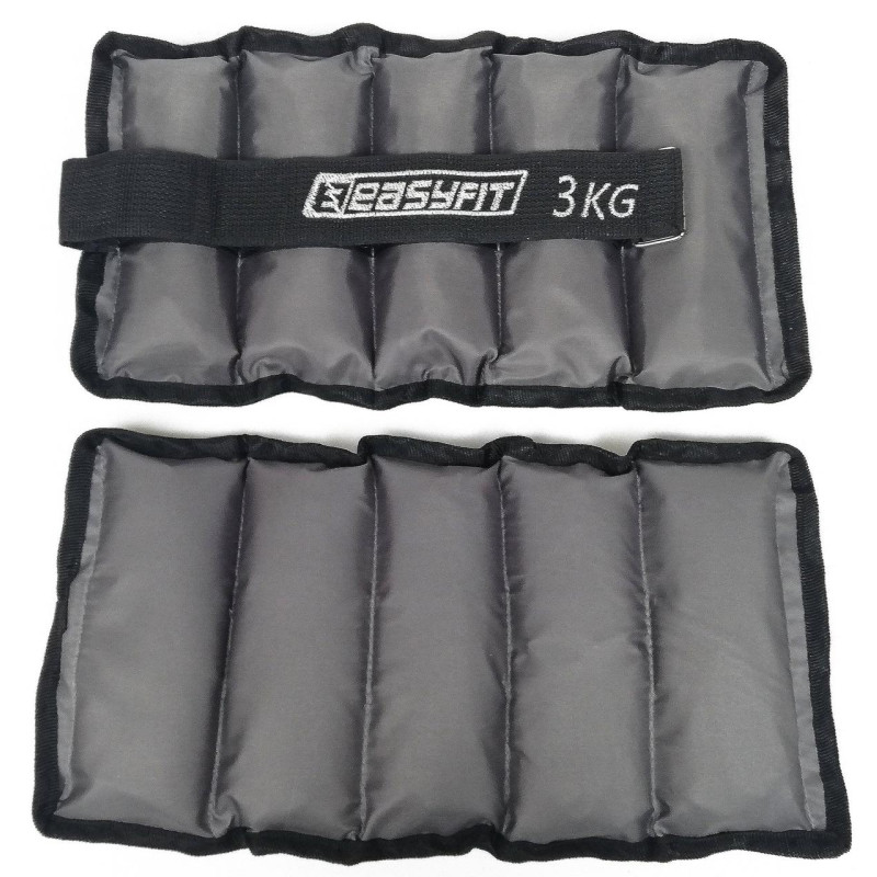 Утяжелители для ног и рук с металлом EasyFit Metal (пара), Вес 3 кг, Оксфорд, Металл, Черно-серый
