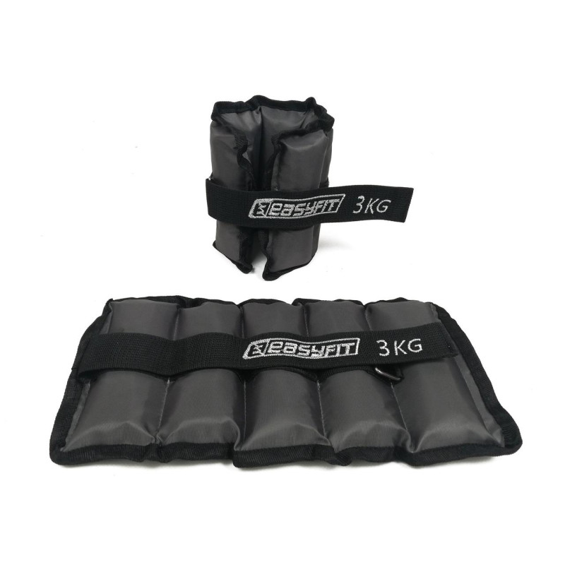 Утяжелители для ног и рук с металлом EasyFit Metal (пара), Вес 3 кг, Оксфорд, Металл, Черно-серый