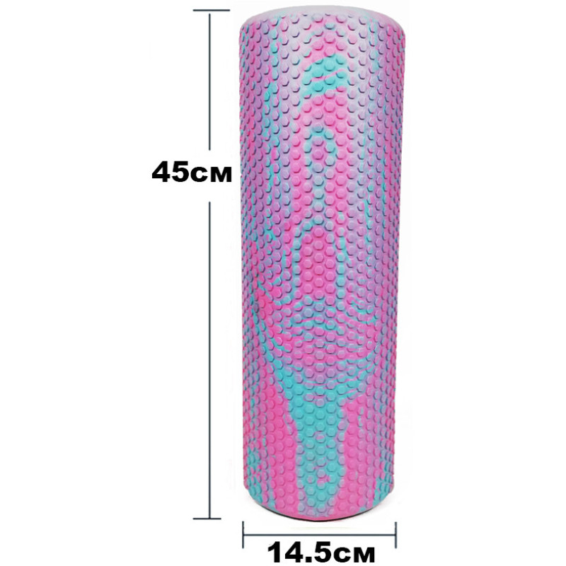 Массажный ролик (валик) EasyFit Foam Roller, длина 45 см, диаметр 14,5 см, розово-мятный, пена EVA с мелкой массажной поверхностью, для МФР, фитнеса, йоги и реабилитации