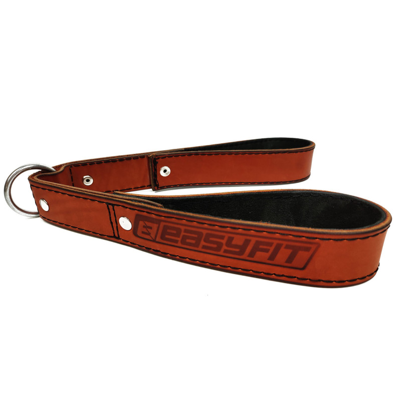 Лямка (стропа) для тяги EasyFit S01 двойной хват, Длина 65 см, Натуральная кожа, Сталь, Коричневый