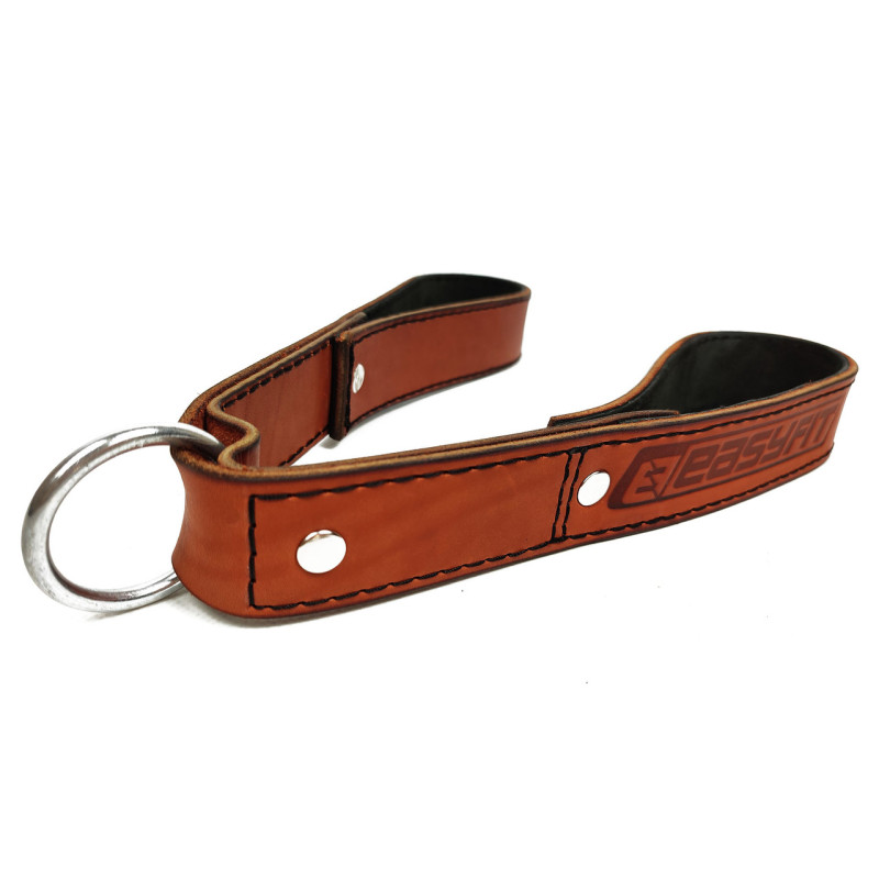 Лямка (стропа) для тяги EasyFit S01 двойной хват, Длина 65 см, Натуральная кожа, Сталь, Коричневый