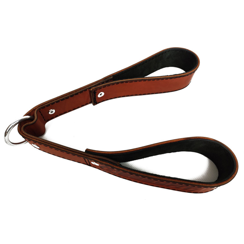 Лямка (стропа) для тяги EasyFit S01 двойной хват, Длина 65 см, Натуральная кожа, Сталь, Коричневый