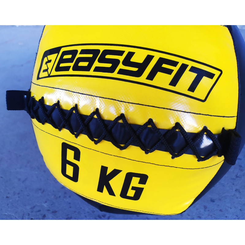 Медицинский мяч EasyFit Wall Ball (медбол, волбол), Вес 6 кг, Диаметр 33 см, PU, PVC, Черно-желтый
