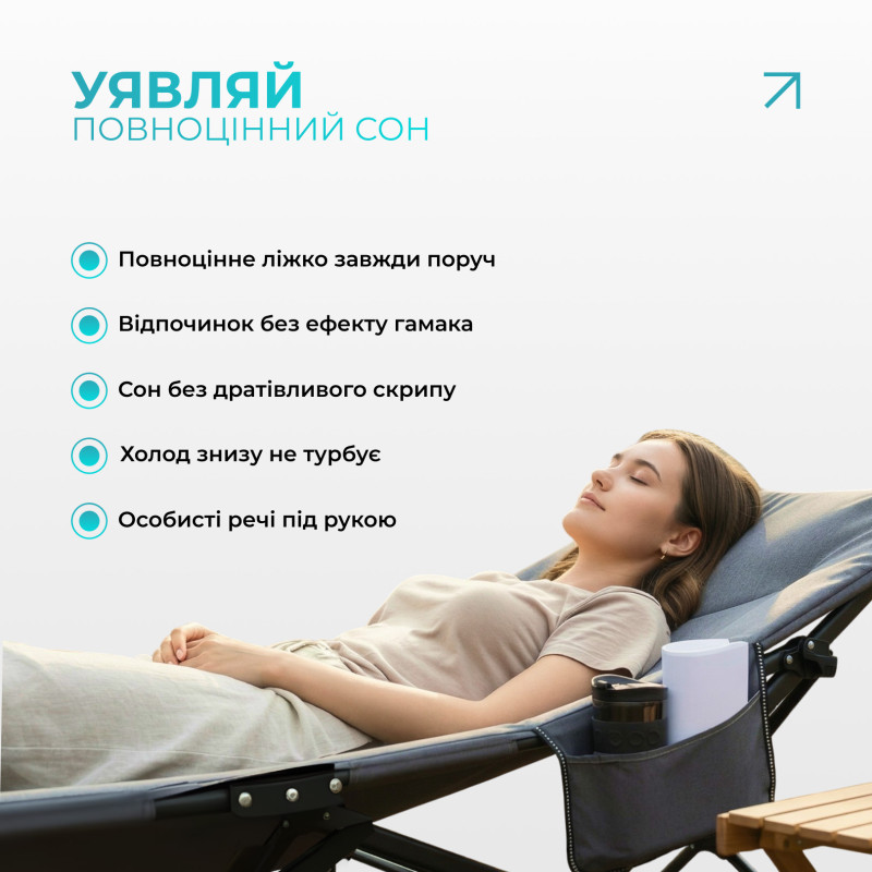 Раскладушка туристическая EasyFit CozyCamp с чехлом, размер: 190х66х38 см, стальной каркас, серый