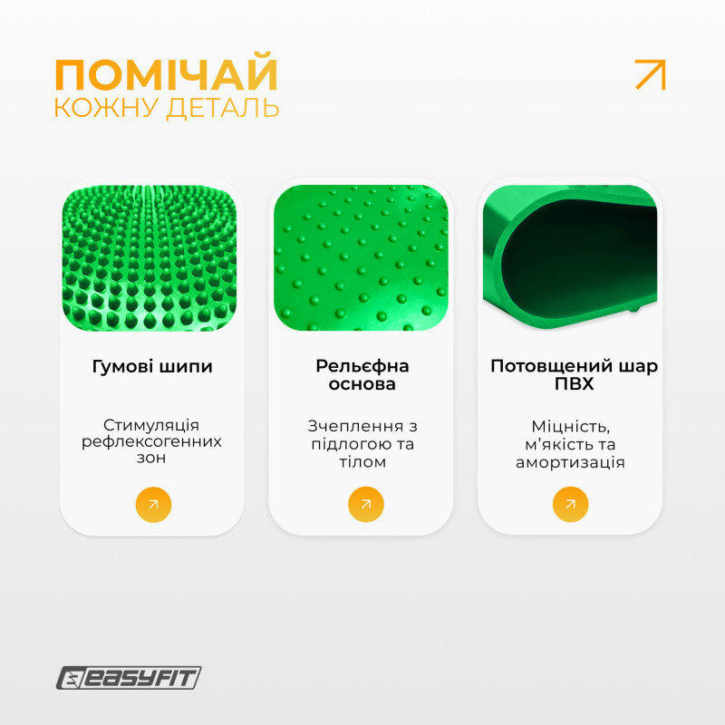 Балансувальна масажна подушка EasyFit, Діаметр 33 см, Максимальне навантаження 120 кг, Гума, Зелений