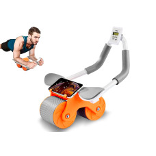 Ролик для преса EasyFit зі зворотним механізмом та лічильником, Максимальне навантаження 120 кг, Метал, Неопрен, Гума, Сіро-помаранчевий