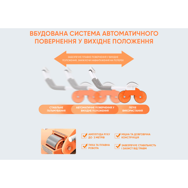 Ролик для пресса EasyFit с возвратным механизмом и счетчиком, максимальная нагрузка 120 кг, серо-оранжевый