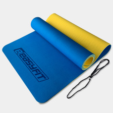 Двошаровий килимок EasyFit для пілатесу, фітнесу та йоги, 183x61 см, товщина 6 мм, TPE/TC, ECO-Friendly, синьо-жовтий