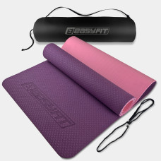 Двошаровий килимок EasyFit для пілатесу, фітнесу та йоги з чохлом, 183x61 см, товщина 6 мм, TPE/TC, ECO-Friendly, фіолетово-рожевий