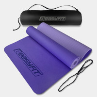 Двухслойный коврик EasyFit для пилатеса, фитнеса и йоги с чехлом, 183x61 см, толщина 6 мм, TPE/TC, ECO-Friendly, сиреневый-светло-сиреневый
