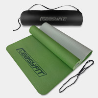 Двухслойный коврик EasyFit для пилатеса, фитнеса и йоги с чехлом, 183x61 см, толщина 6 мм, TPE/TC, ECO-Friendly, зелено-серый