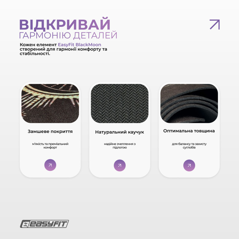 Килимок EasyFit BlackMoon для йоги, довжина 183 см, каучук/замша, чорний