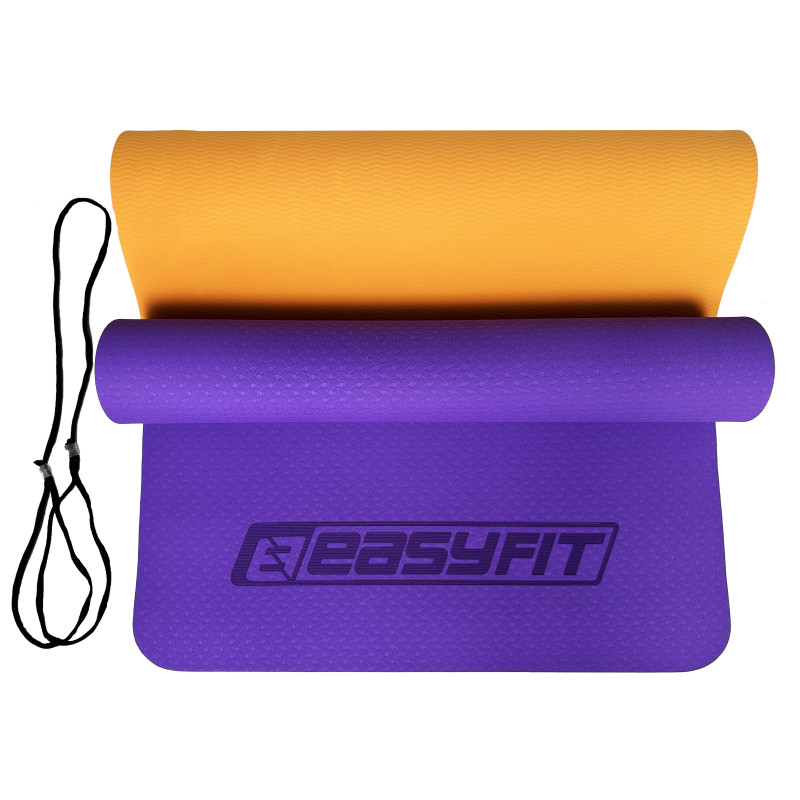 Двошаровий килимок EasyFit для пілатесу, фітнесу та йоги, 183x61 см, товщина 6 мм, TPE/TC, ECO-Friendly, фіолетово-помаранчевий