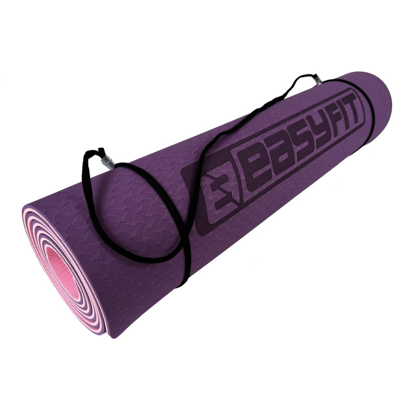 Двухслойный коврик EasyFit для пилатеса, фитнеса и йоги с чехлом, 183x61 см, толщина 6 мм, TPE/TC, ECO-Friendly, фиолетово-розовый