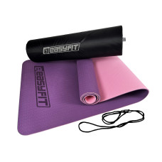 Двошаровий килимок EasyFit для пілатесу, фітнесу та йоги з чохлом, 183x61 см, товщина 6 мм, TPE/TC, ECO-Friendly, фіолетово-рожевий