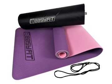 Килимок для йоги та фітнеса EasyFit TPE+TC 6мм двошаровий + Чохол фіолетовий з рожевим