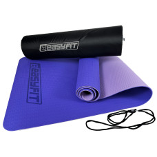Двошаровий килимок EasyFit для пілатесу, фітнесу та йоги з чохлом, 183x61 см, товщина 6 мм, TPE/TC, ECO-Friendly, бузковий-світло-бузковий