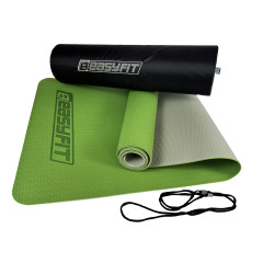 Двухслойный коврик EasyFit для пилатеса, фитнеса и йоги с чехлом, 183x61 см, толщина 6 мм, TPE/TC, ECO-Friendly, зелено-серый