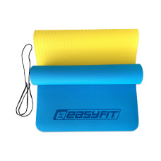 Двошаровий килимок EasyFit для пілатесу, фітнесу та йоги, 183x61 см, товщина 6 мм, TPE/TC, ECO-Friendly, синьо-жовтий