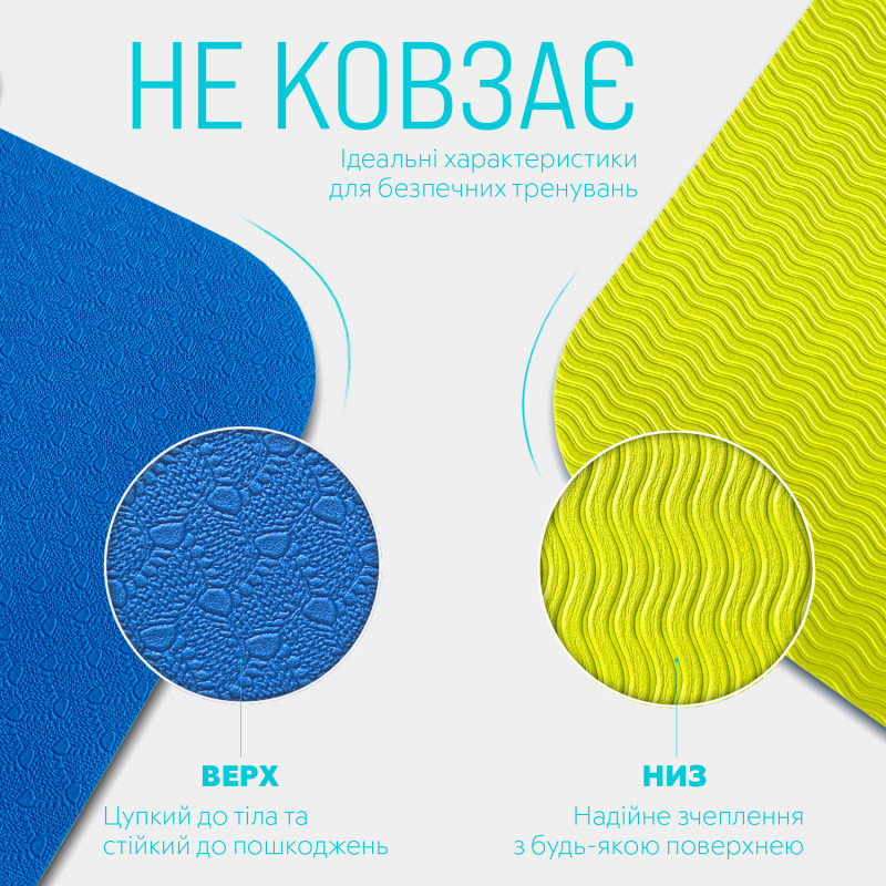 Двухслойный коврик EasyFit для пилатеса, фитнеса и йоги, 183x61 см, толщина 6 мм, TPE/TC, ECO-Friendly, сине-желтый