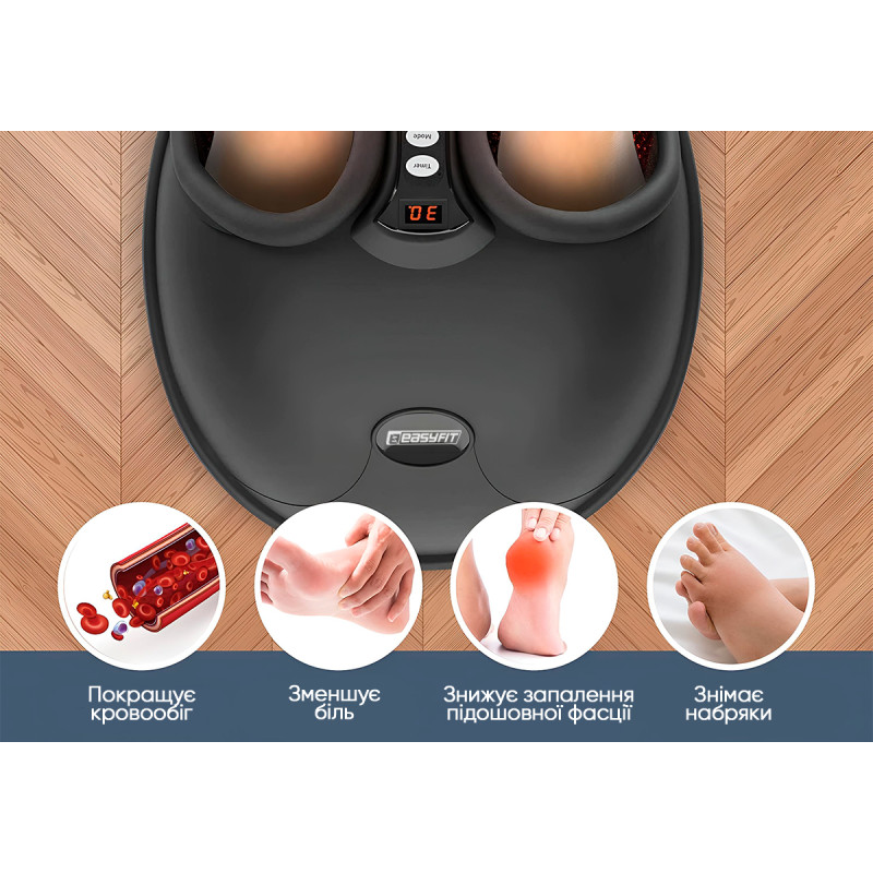 Лимфодренажный массажер для ног EasyFit с подогревом, 3 режима, Размер: 40,5х33х20 см, Вес 4,5 кг, Черный