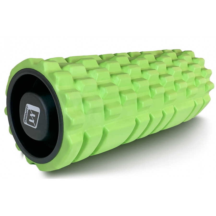 Масажний ролик EasyFit Grid Roller v.1.1 з заглушками, Довжина 33 см, Діаметр 14 см, 3D масажна поверхня, піна EVA, для фітнесу, йоги та відновлення м'язів, Салатовий