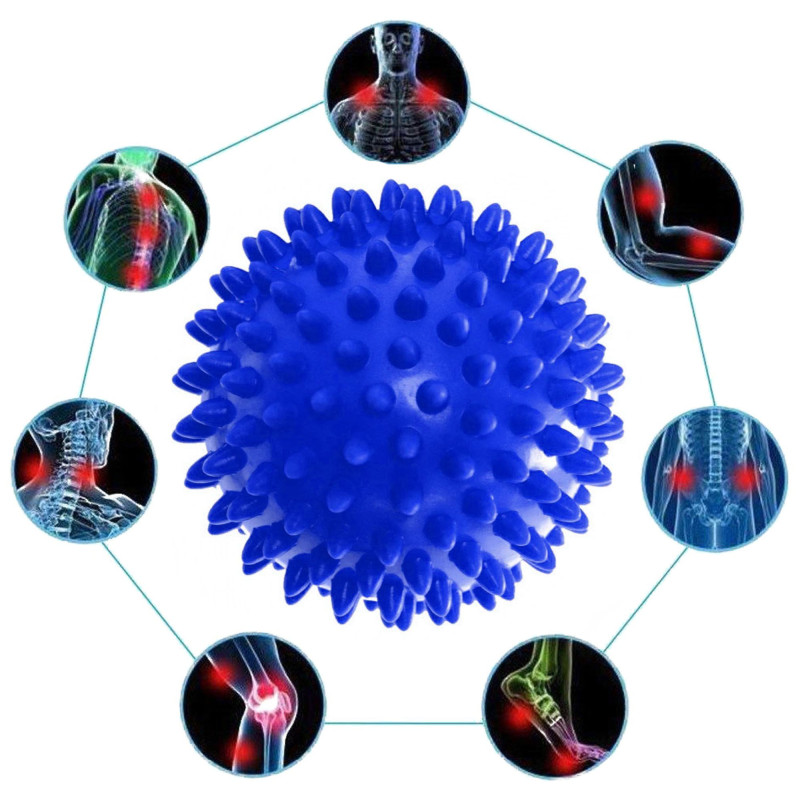Масажний м'яч EasyFit з шипами, діаметр 7.5 см, м'який (надувний), гума, синій, для МФР, зняття напруги та самомасажу