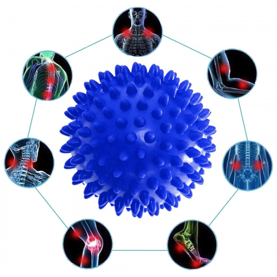 Массажный мяч EasyFit с шипами, диаметр 7.5 см, мягкий (надувной), резина, синий, для МФР, снятия напряжения и самомассажа