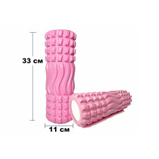 Масажний ролик (валик) EasyFit Wavyspines, довжина 33 см, діаметр 11 см, рожевий, каркас із високоміцного пластику, EVA-піна з масажною поверхнею 3D, для МФР, фітнесу, йоги та реабілітації