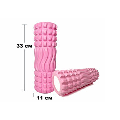 Массажный ролик (валик) EasyFit Wavyspines, длина 33 см, диаметр 11 см, розовый, каркас из высокопрочного пластика, EVA-пена с массажной поверхностью 3D, для МФР, фитнеса, йоги и реабилитации